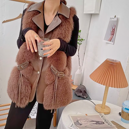 Dames Vest met Imitatiebont en Grote Revers