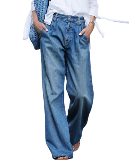 Dames Wijde Broek met Hoge Taille en Plooien