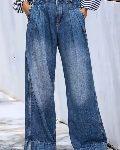 Dames Wijde Broek met Hoge Taille en Plooien