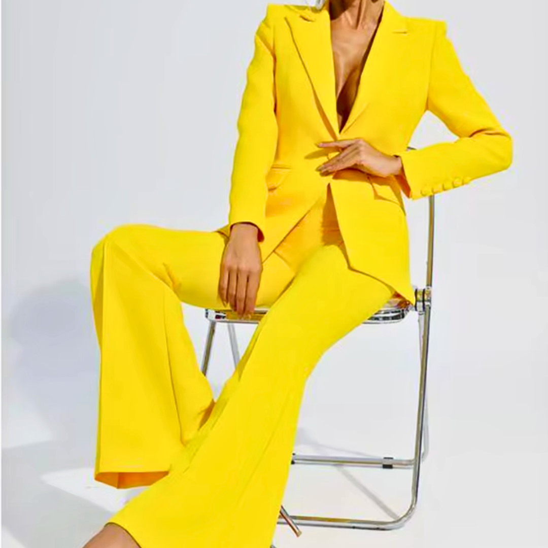 Dames Pak Set met Blazer en Wijde Pantalon