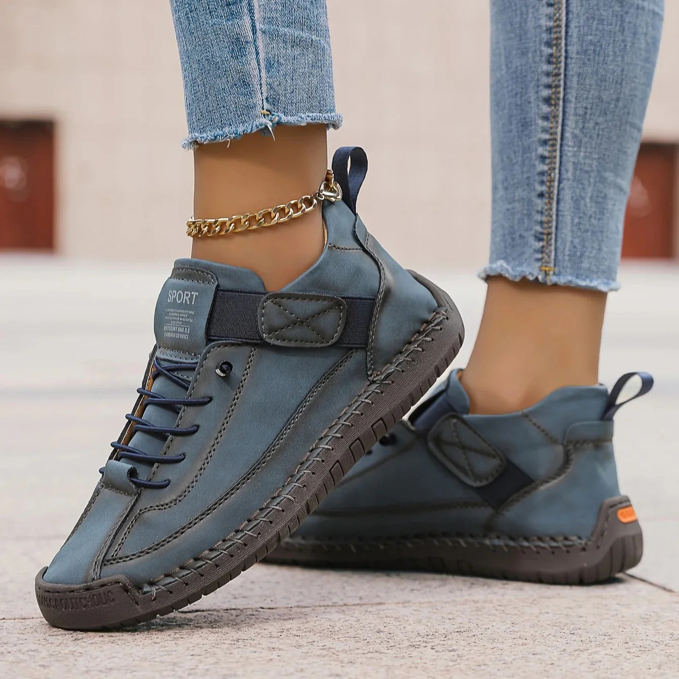 Dames Veterschoenen met Zijbandjes en gestikte Zool