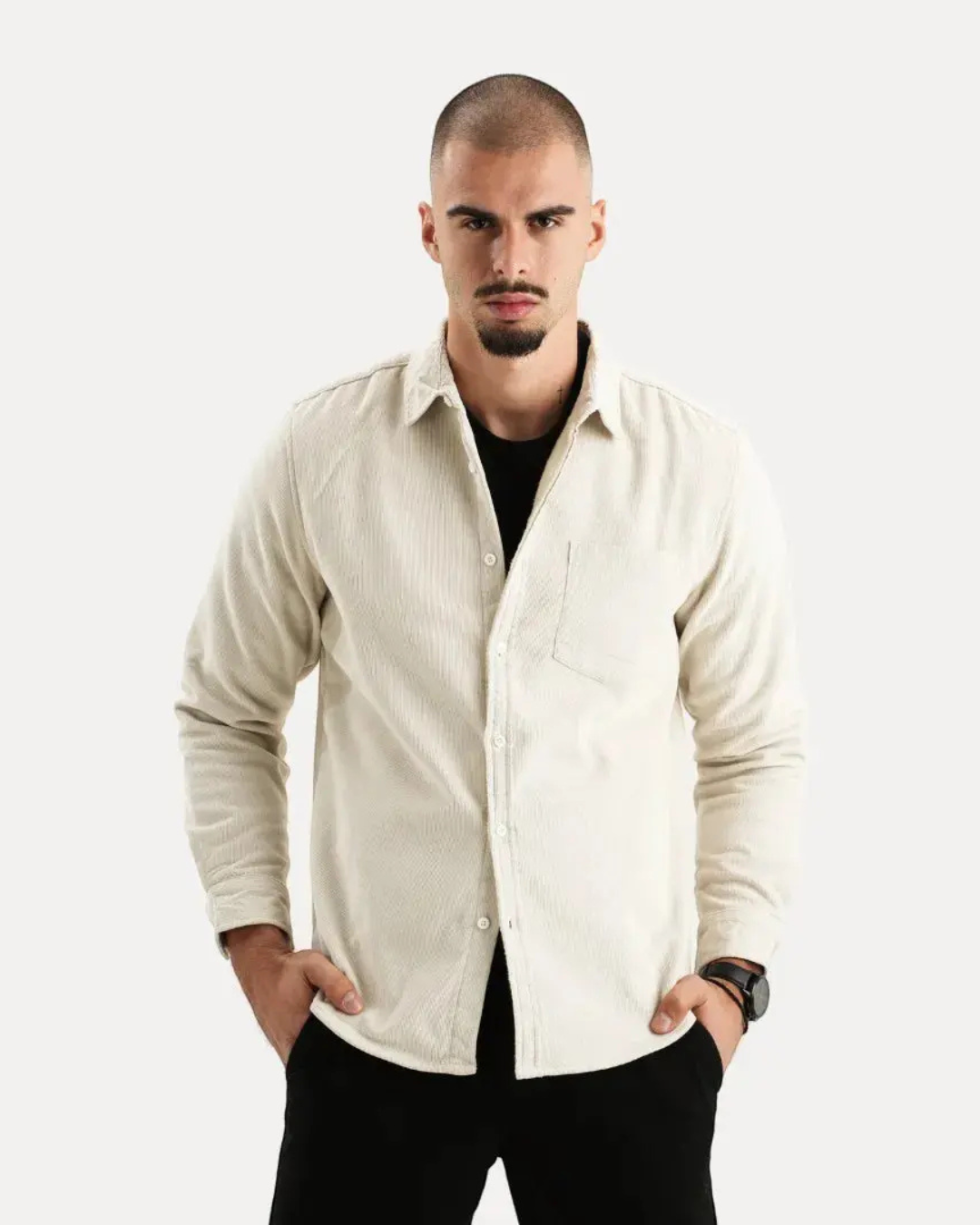 Heren Corduroy Overhemd met Lange Mouwen en Knopsluiting
