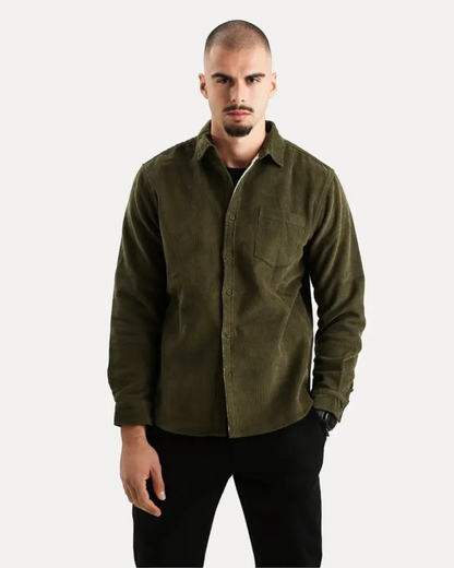 Heren Corduroy Overhemd met Lange Mouwen en Knopsluiting