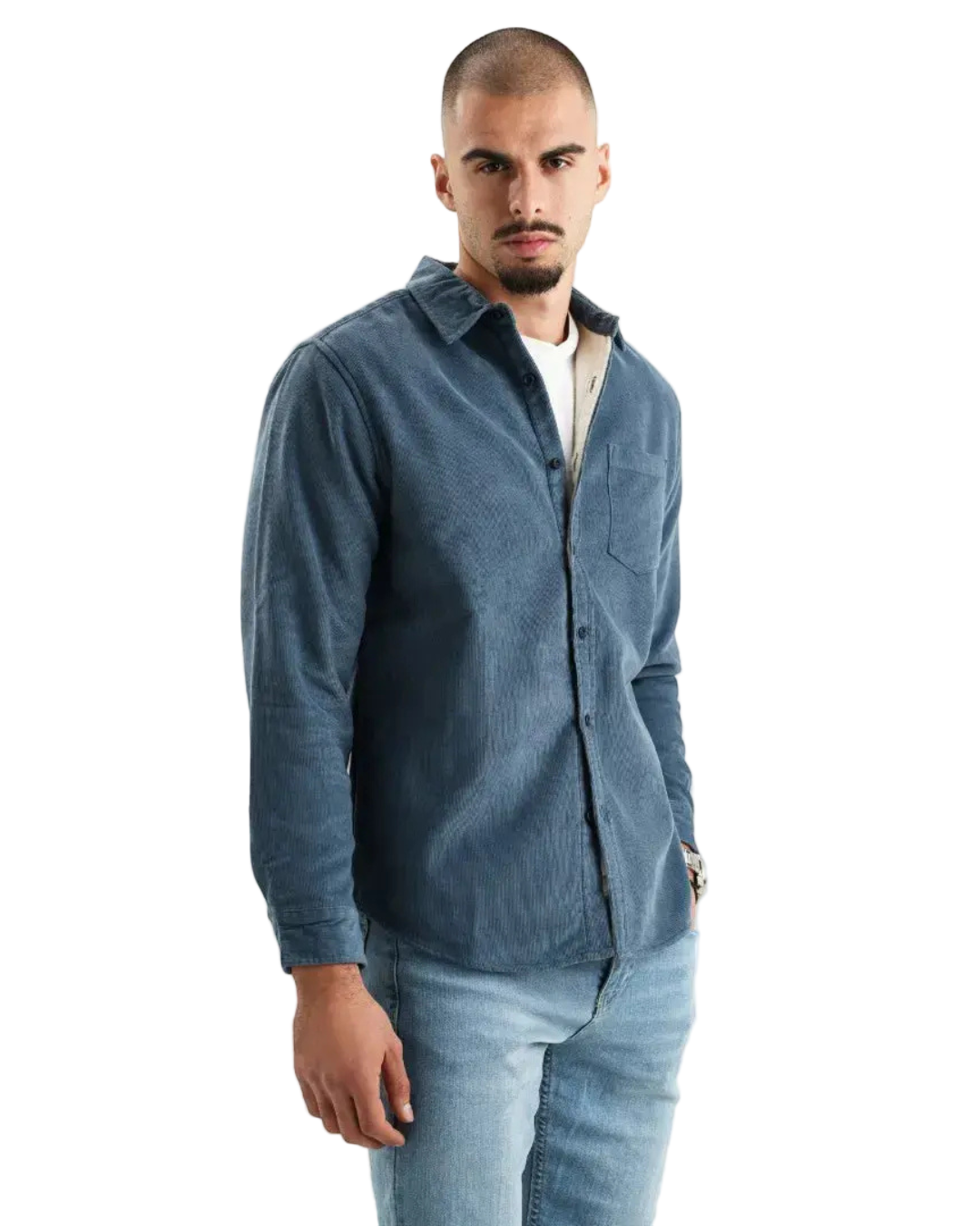 Heren Corduroy Overhemd met Lange Mouwen en Knopsluiting