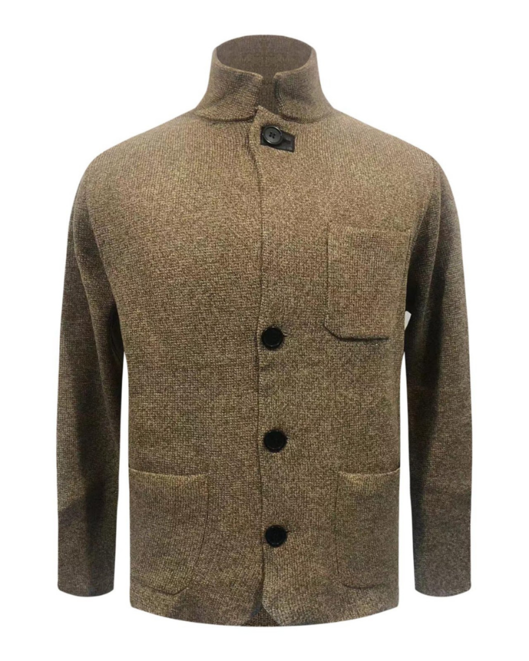 Heren Gebreid Vest met Staande Kraag en Knopsluiting