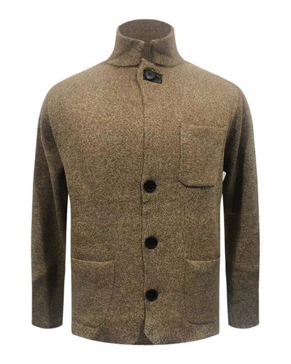 Heren Gebreid Vest met Staande Kraag en Knopsluiting