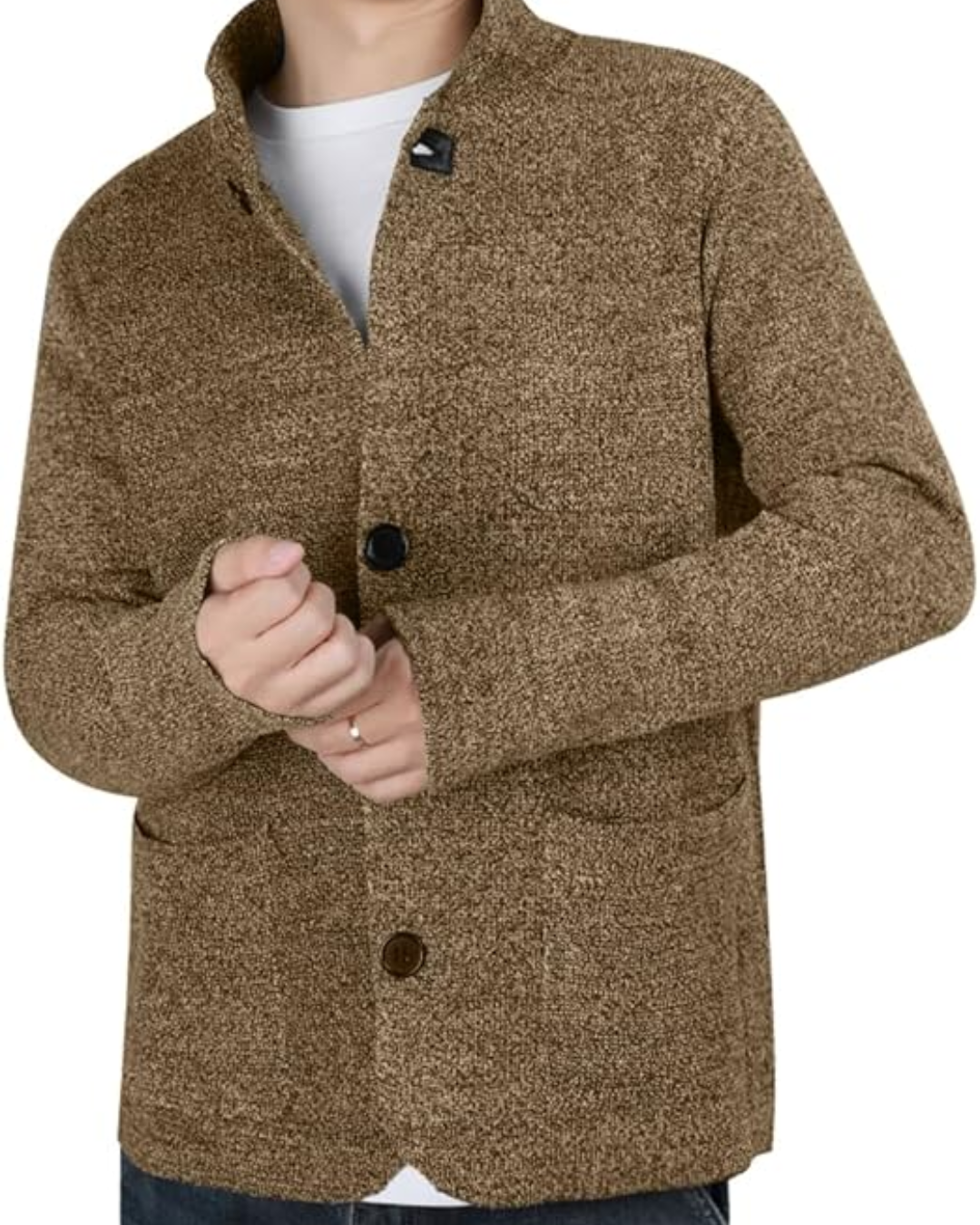 Heren Gebreid Vest met Staande Kraag en Knopsluiting