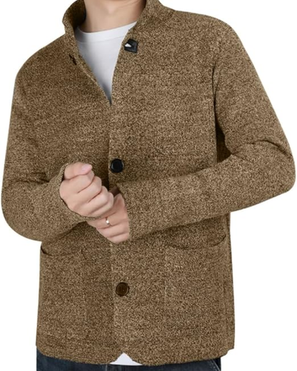 Heren Gebreid Vest met Staande Kraag en Knopsluiting