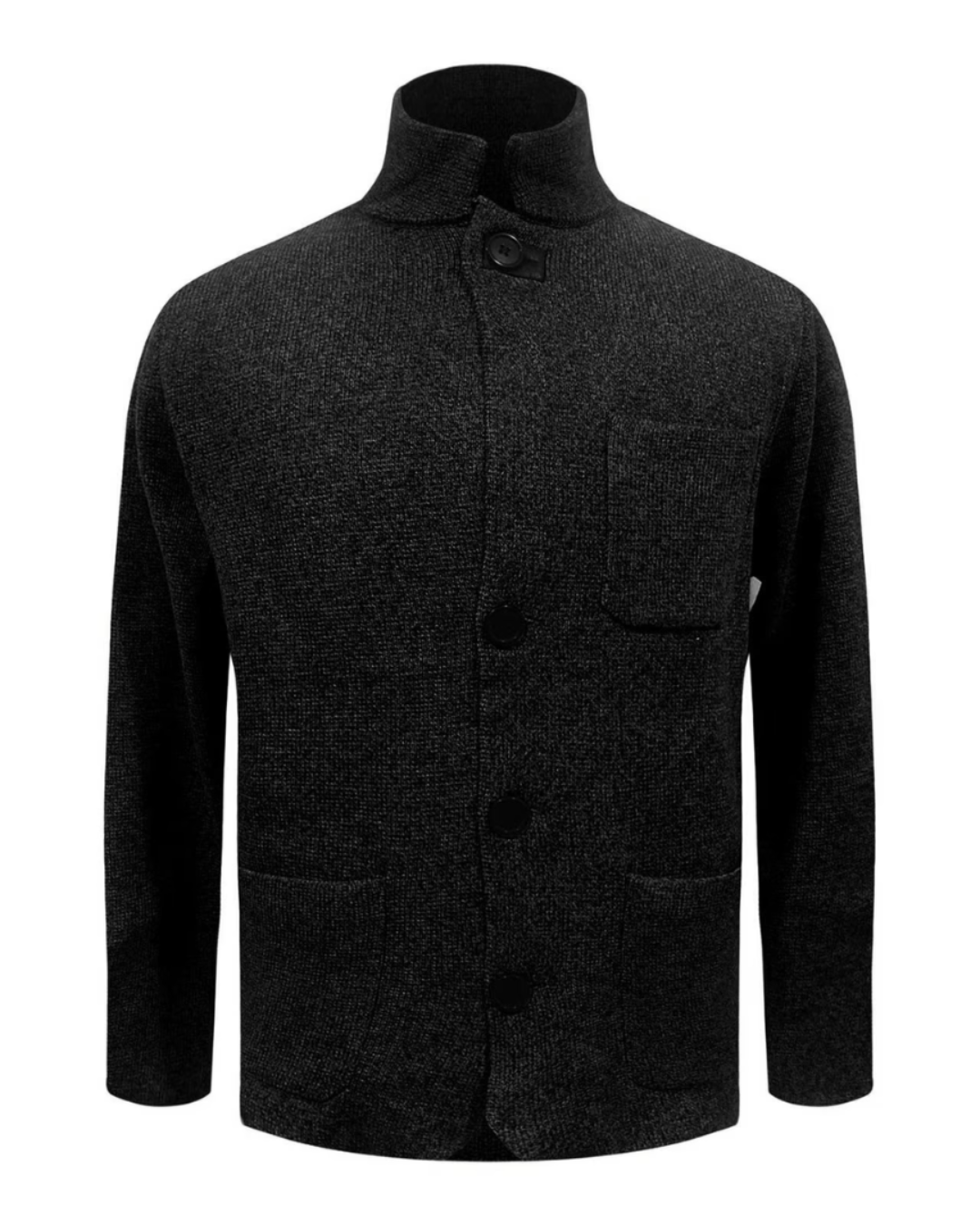 Heren Gebreid Vest met Staande Kraag en Knopsluiting