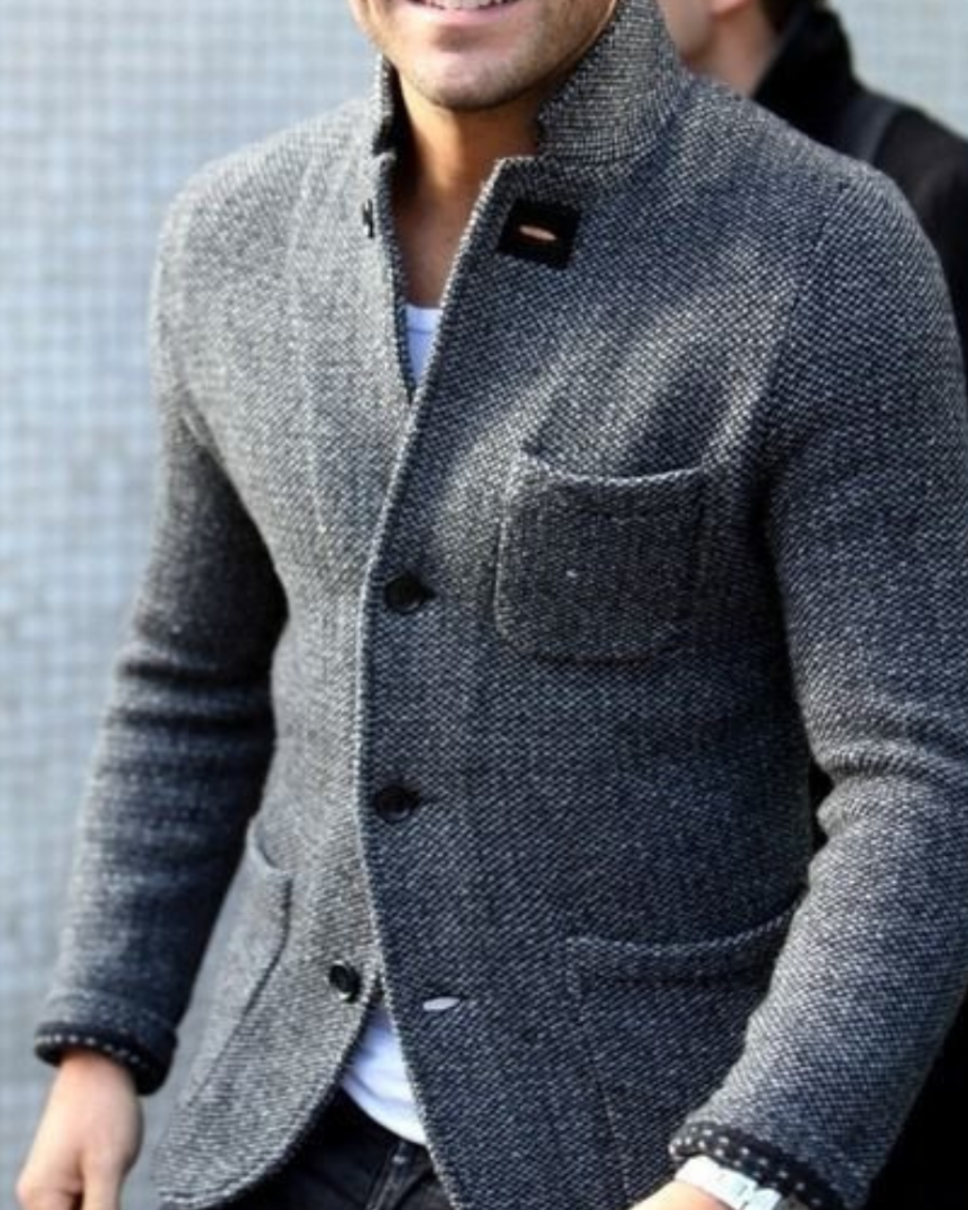 Heren Gebreid Vest met Staande Kraag en Knopsluiting