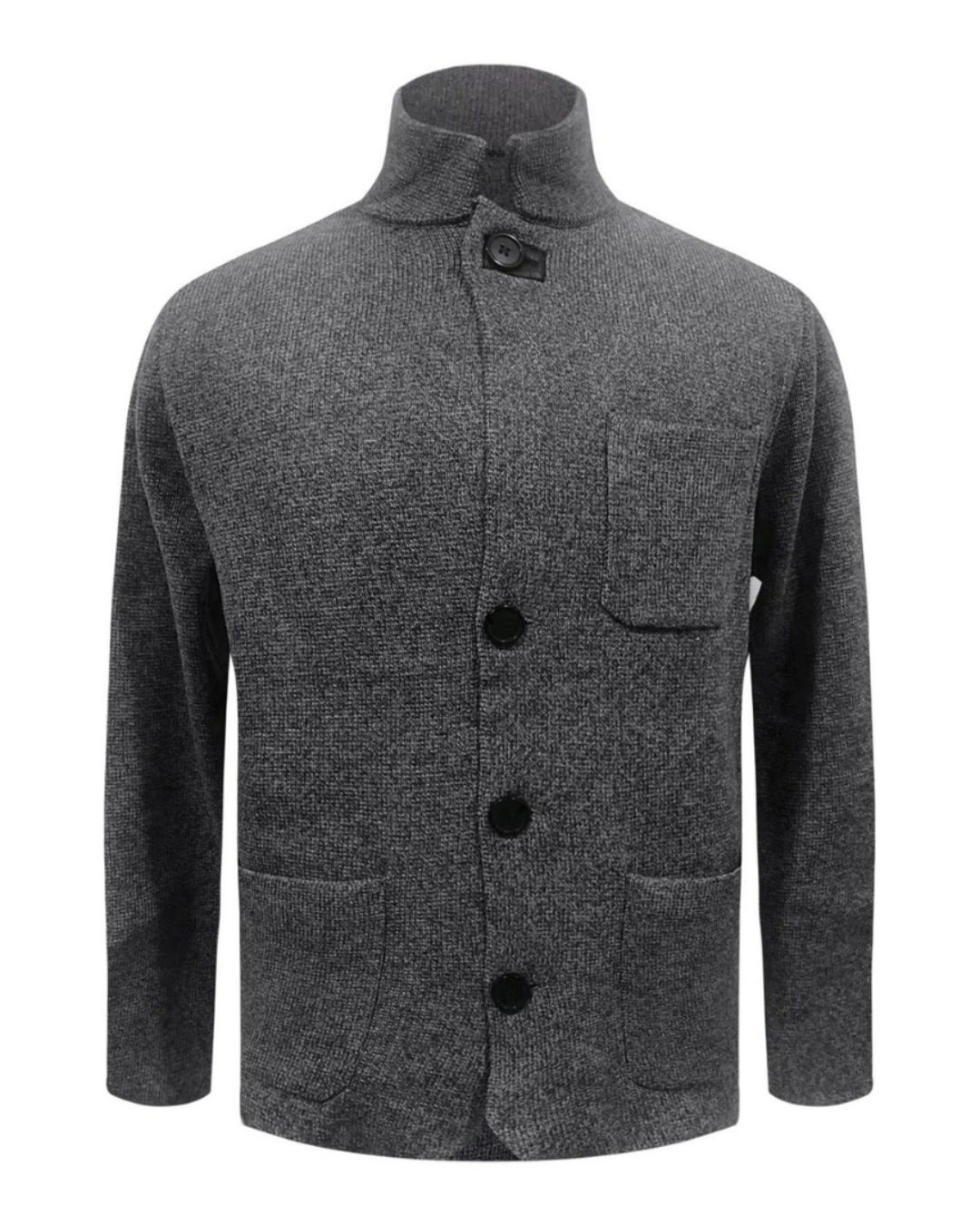 Heren Gebreid Vest met Staande Kraag en Knopsluiting