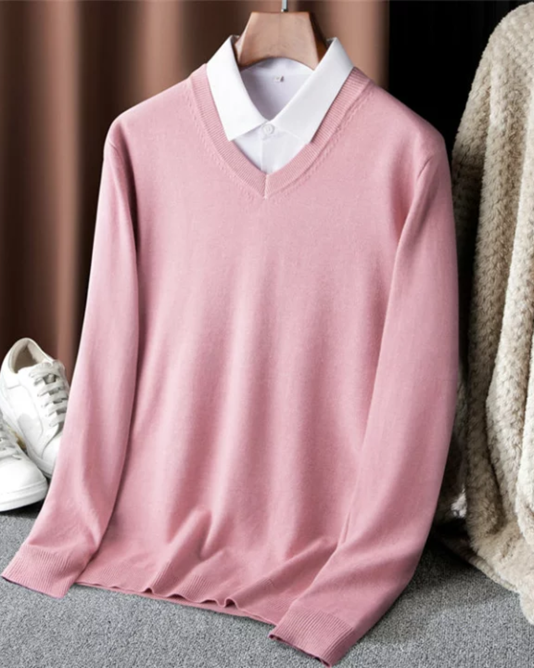 Heren Gebreide Trui met V-Hals en Lange Mouwen