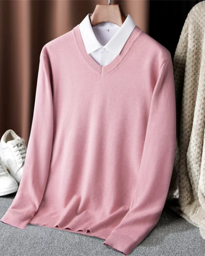 Heren Gebreide Trui met V-Hals en Lange Mouwen
