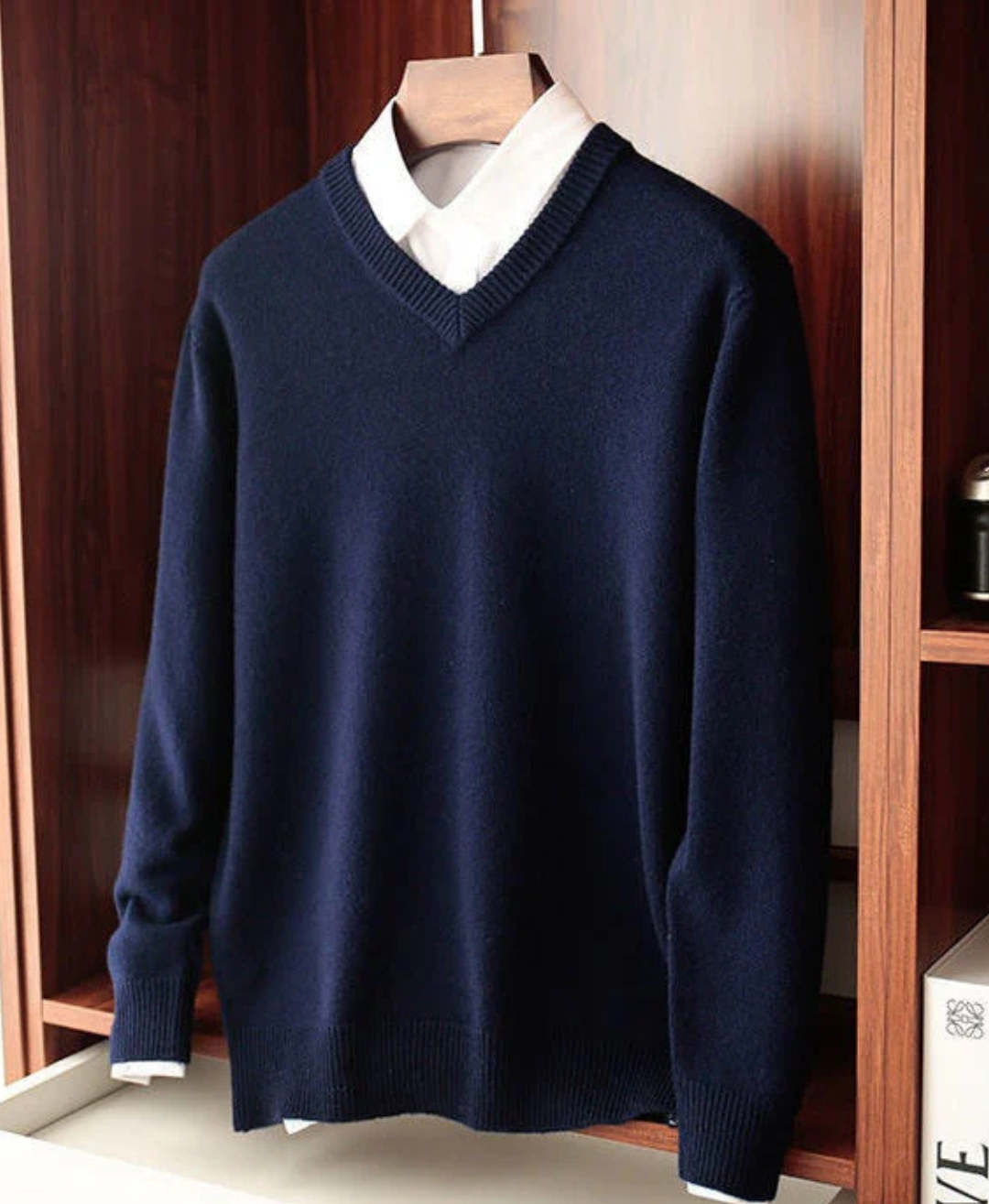 Heren Gebreide Trui met V-Hals en Lange Mouwen