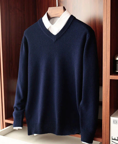 Heren Gebreide Trui met V-Hals en Lange Mouwen