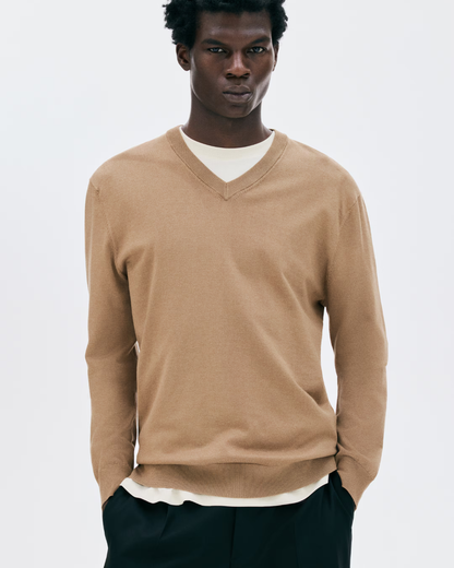 Heren Gebreide Trui met V-Hals en Lange Mouwen