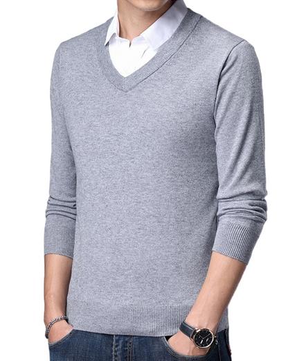Heren Gebreide Trui met V-Hals en Lange Mouwen