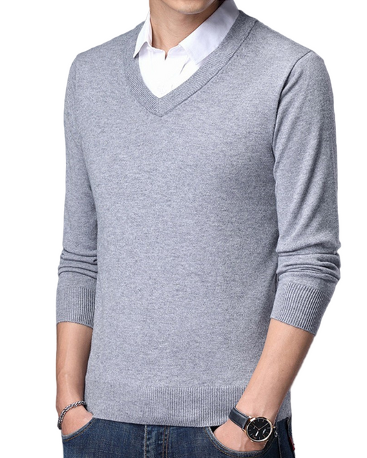 Heren Gebreide Trui met V-Hals en Lange Mouwen