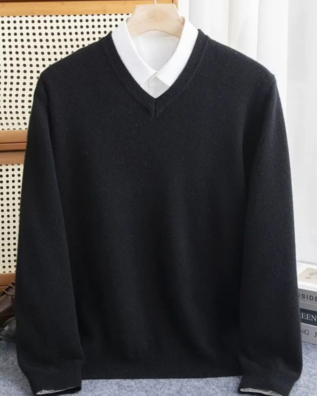 Heren Gebreide Trui met V-Hals en Lange Mouwen