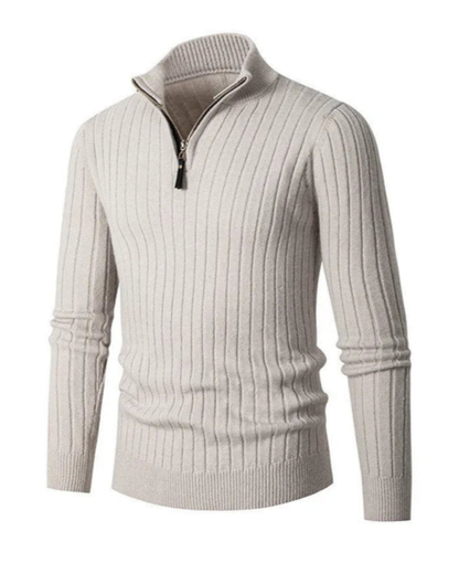 Heren Gebreide Trui met Verticale Ribbels en Kwart Ritssluiting