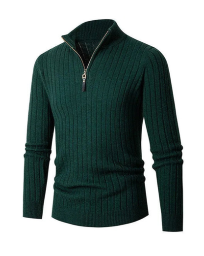 Heren Gebreide Trui met Verticale Ribbels en Kwart Ritssluiting
