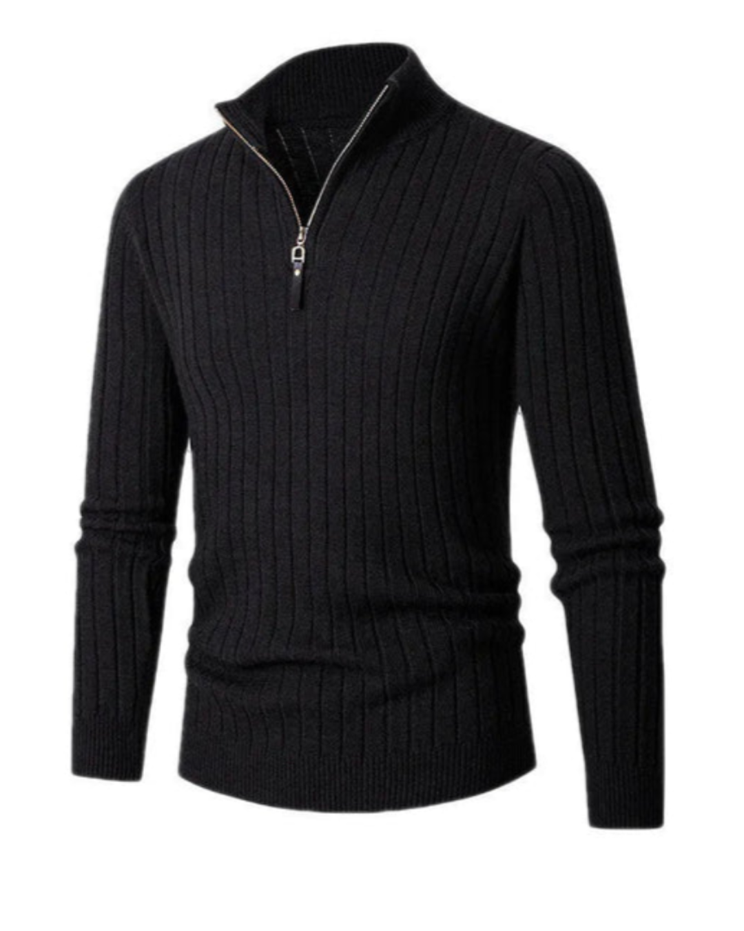Heren Gebreide Trui met Verticale Ribbels en Kwart Ritssluiting