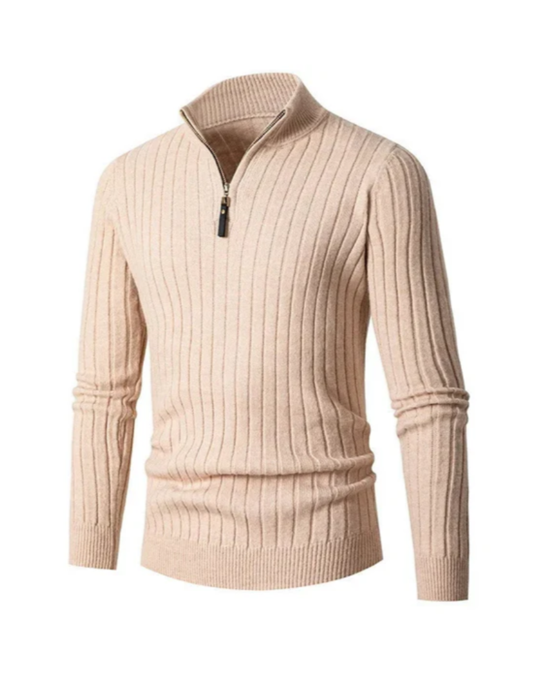 Heren Gebreide Trui met Verticale Ribbels en Kwart Ritssluiting