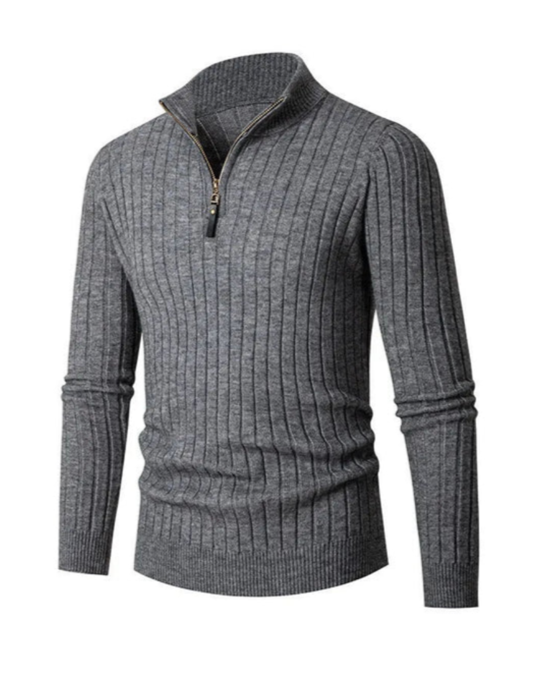 Heren Gebreide Trui met Verticale Ribbels en Kwart Ritssluiting