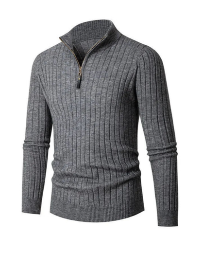 Heren Gebreide Trui met Verticale Ribbels en Kwart Ritssluiting