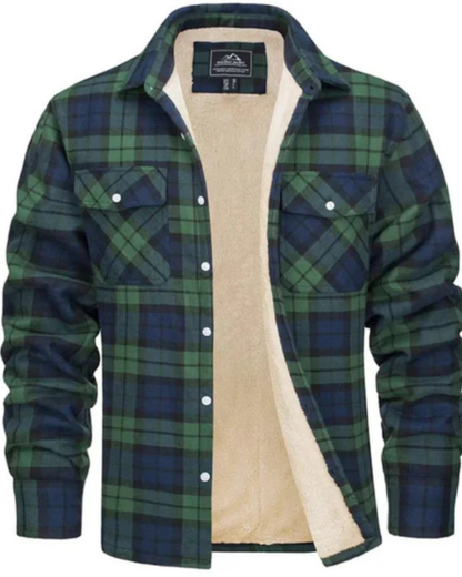 Heren Geruit Jas met Teddy Voering en Knopsluiting