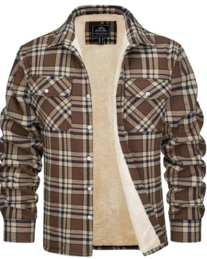 Heren Geruit Jas met Teddy Voering en Knopsluiting