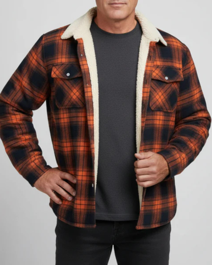 Heren Geruit Jas met Teddy Voering en Knopsluiting