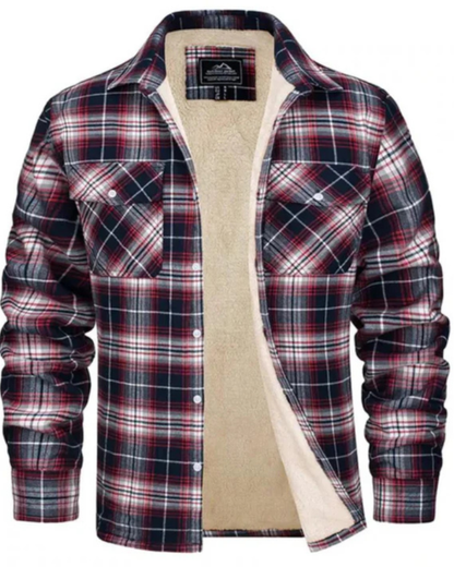 Heren Geruit Jas met Teddy Voering en Knopsluiting