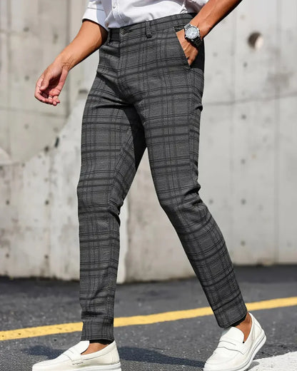 Heren Geruite Chino Broek met Rechte Pijpen