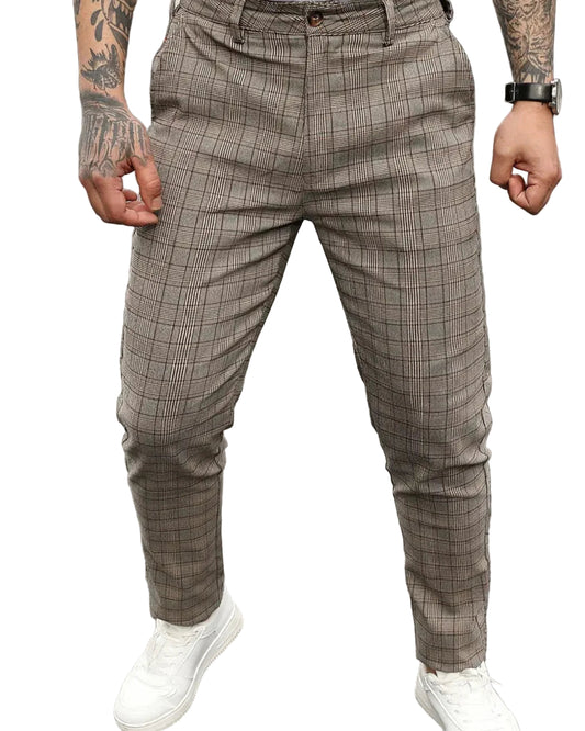 Heren Geruite Chino Broek met Rechte Pijpen