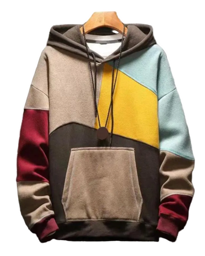 Heren Hoodie met Colorblock Panelen en Kengoeroe-Zak