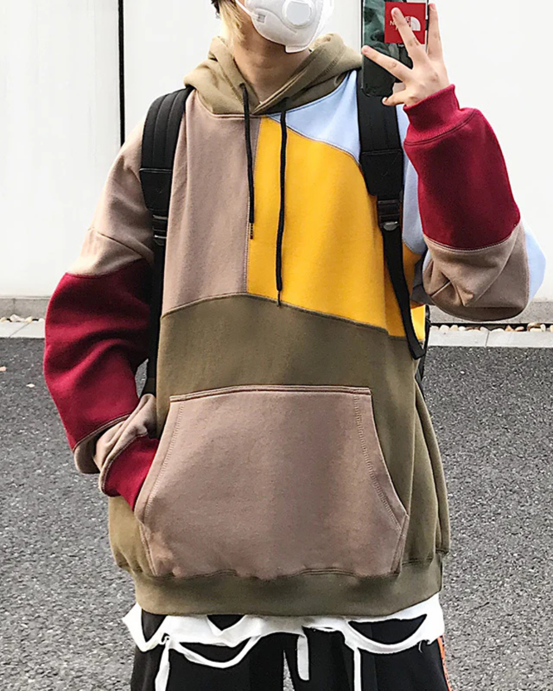 Heren Hoodie met Colorblock Panelen en Kengoeroe-Zak