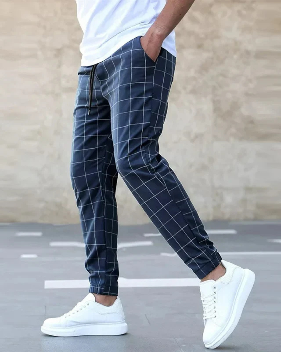 Heren Joggingbroek met Geruite Print en Elastische Tailleband