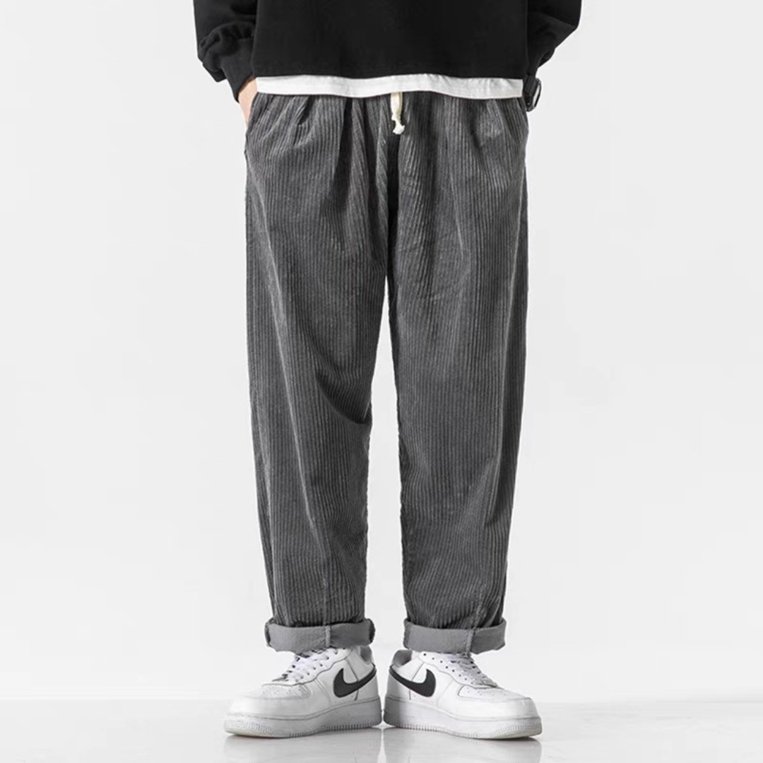 Heren Ribfluwelen Broek met Elastische Tailleband en Wijde Pijpen