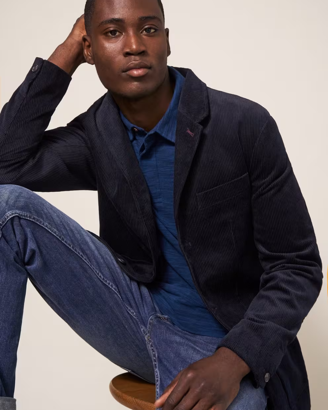 Heren Ribfluwelen Jas met Revers en Knopsluiting