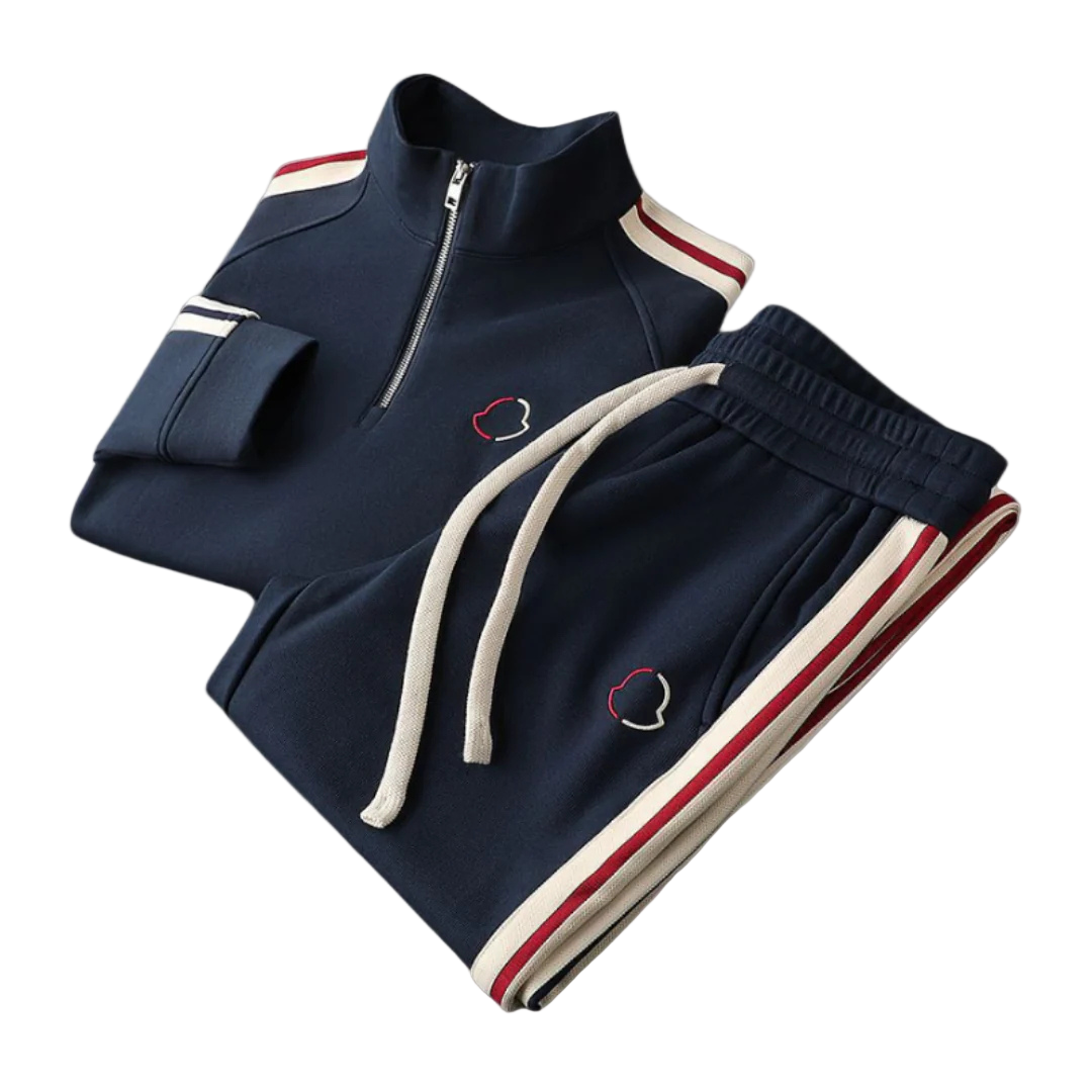 Heren Trainingspak Set met Halve Ritssluiting en Contrasterende Strepen