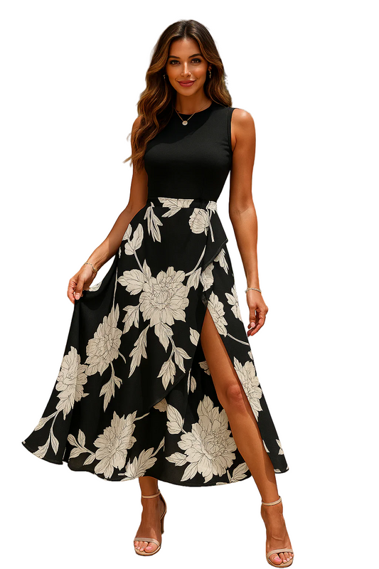 Mouwloze Maxi-jurk voor dames met Wikkelrok en split